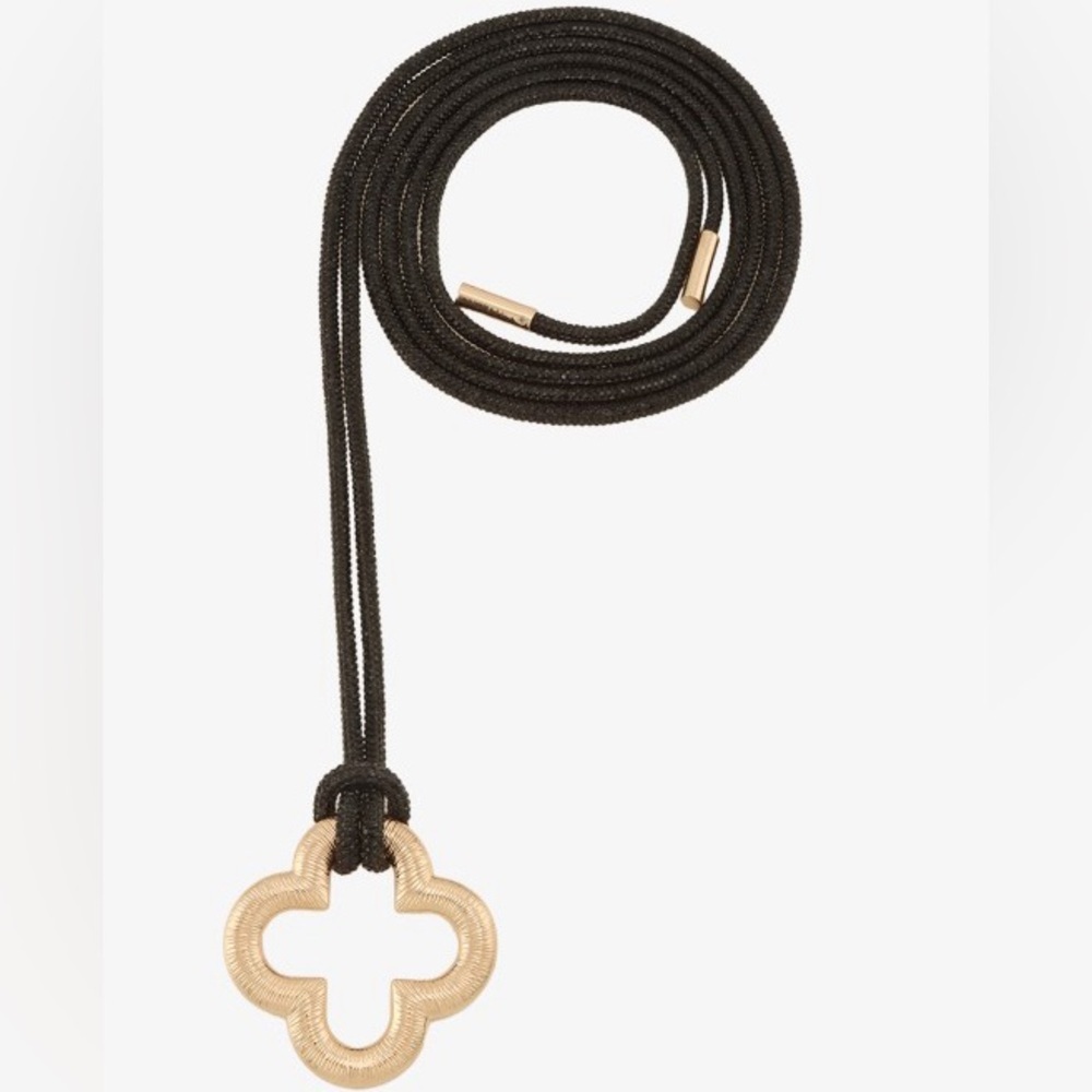 Clover Rhinestone Black Rope Belt - Picture 2 of 4